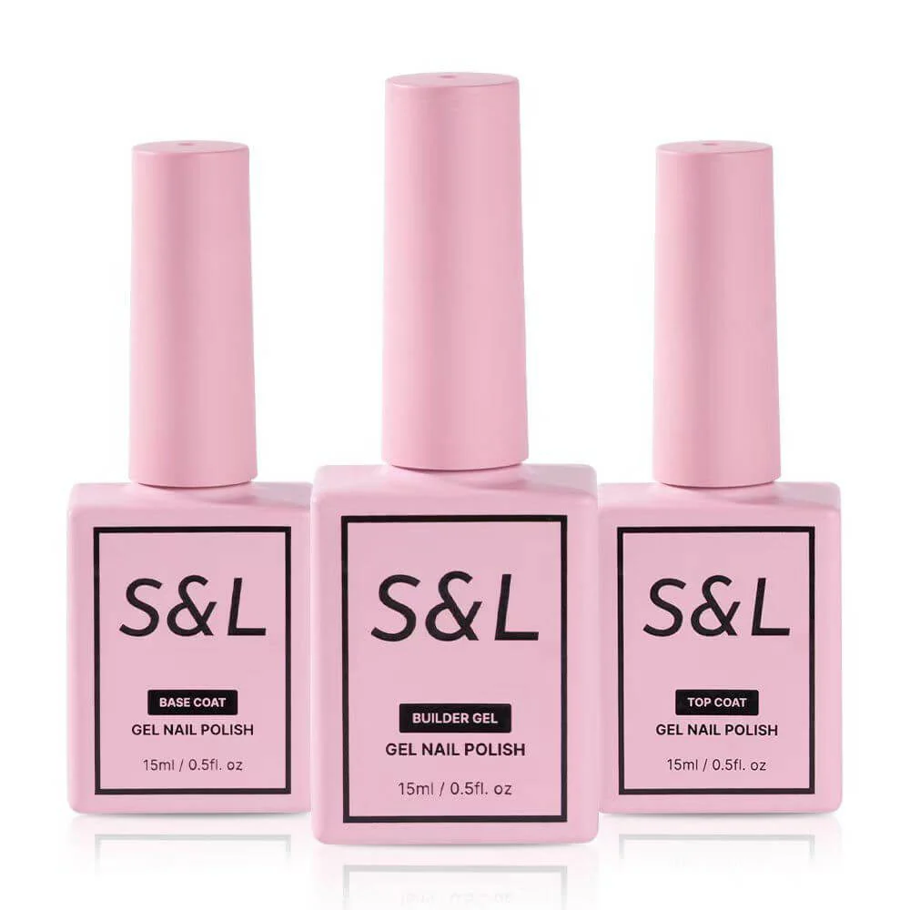 Gel Nail Trio Set: Builder Gel, Base Coat, and Top Coat